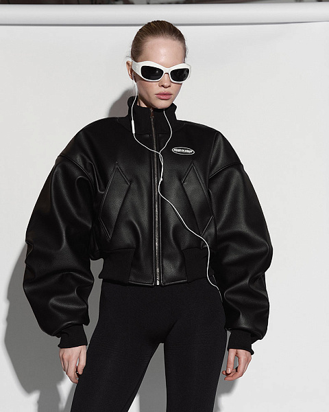 БОМБЕР ИЗ ЭКО-КОЖИ “WARM WALK” | ЧЕРНЫЙ